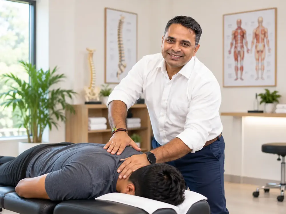 Chiropractic adjustment at Biru Wellness clinic, Patna